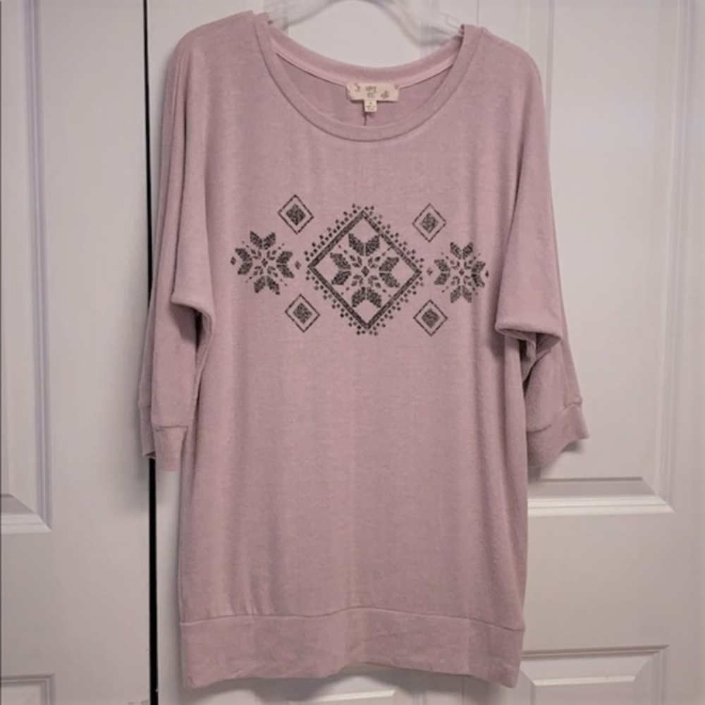 Hippie Rose Pastel Pink Black Dolman Sleeve Rayon Blend Tunic Sweater Size L